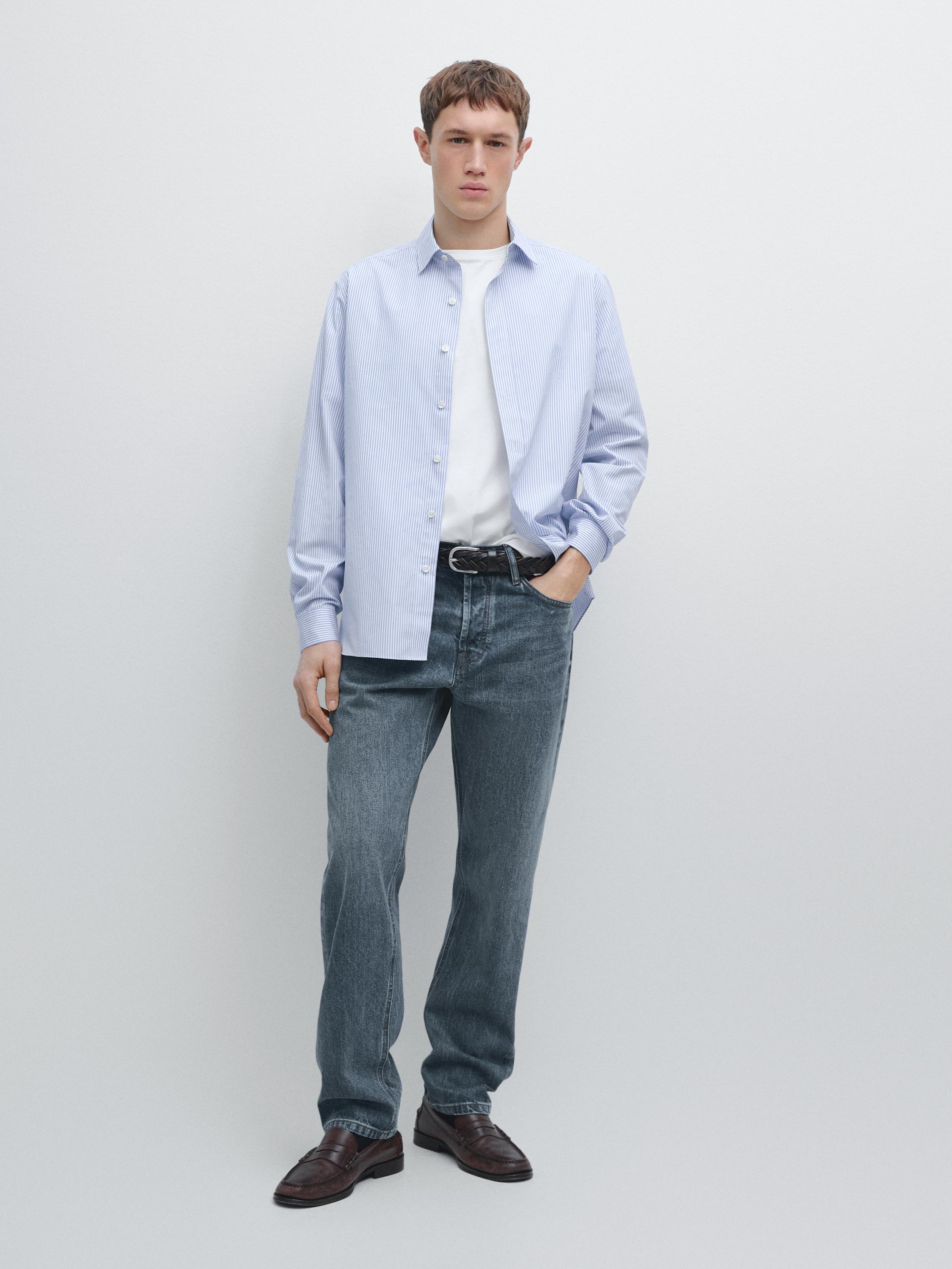 Chemise à rayures regular fit 100 % coton